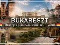 Kolaż zdjęć z Bukaresztu: Pałac Parlamentu, budynki, fontanna z pomnikiem, ulica z ludźmi.