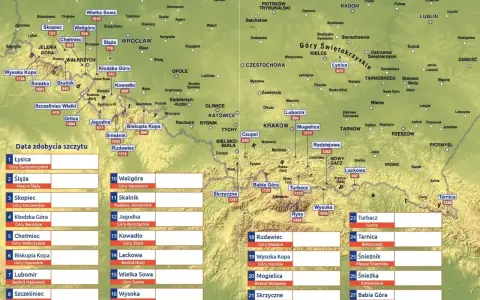 Mapa poglądowa z zaznaczonymi szczytami i ich wysokościami. kgp wykaz szczytów.