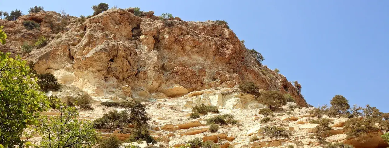 Skaliste zbocze wąwozu Avakas, zarośnięte krzewami i drzewami, zaprasza na wędr&oacute;wkę szlakiem natury.