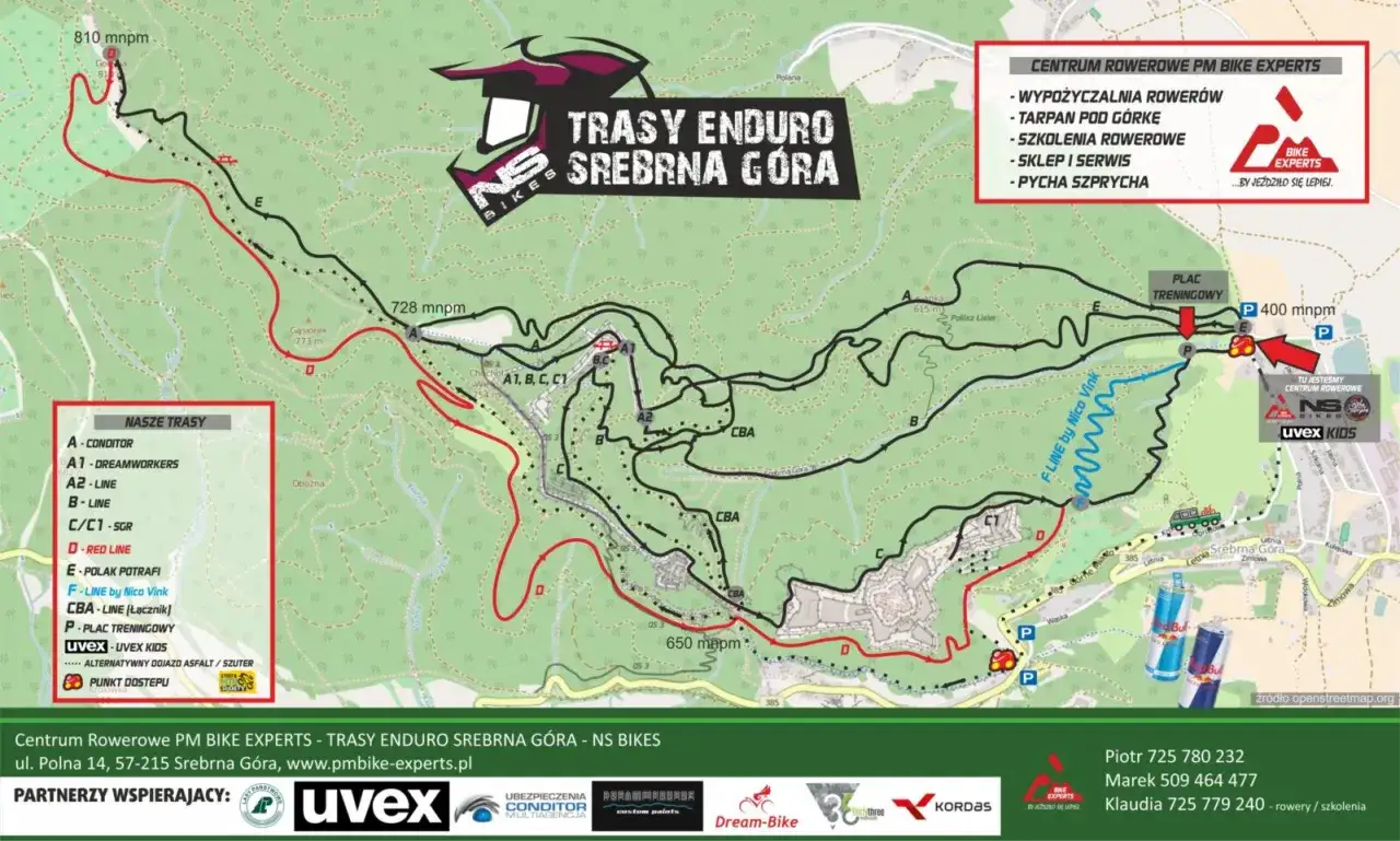 Mapa tras enduro Srebrna G&oacute;ra z zaznaczonymi single track glacensis.